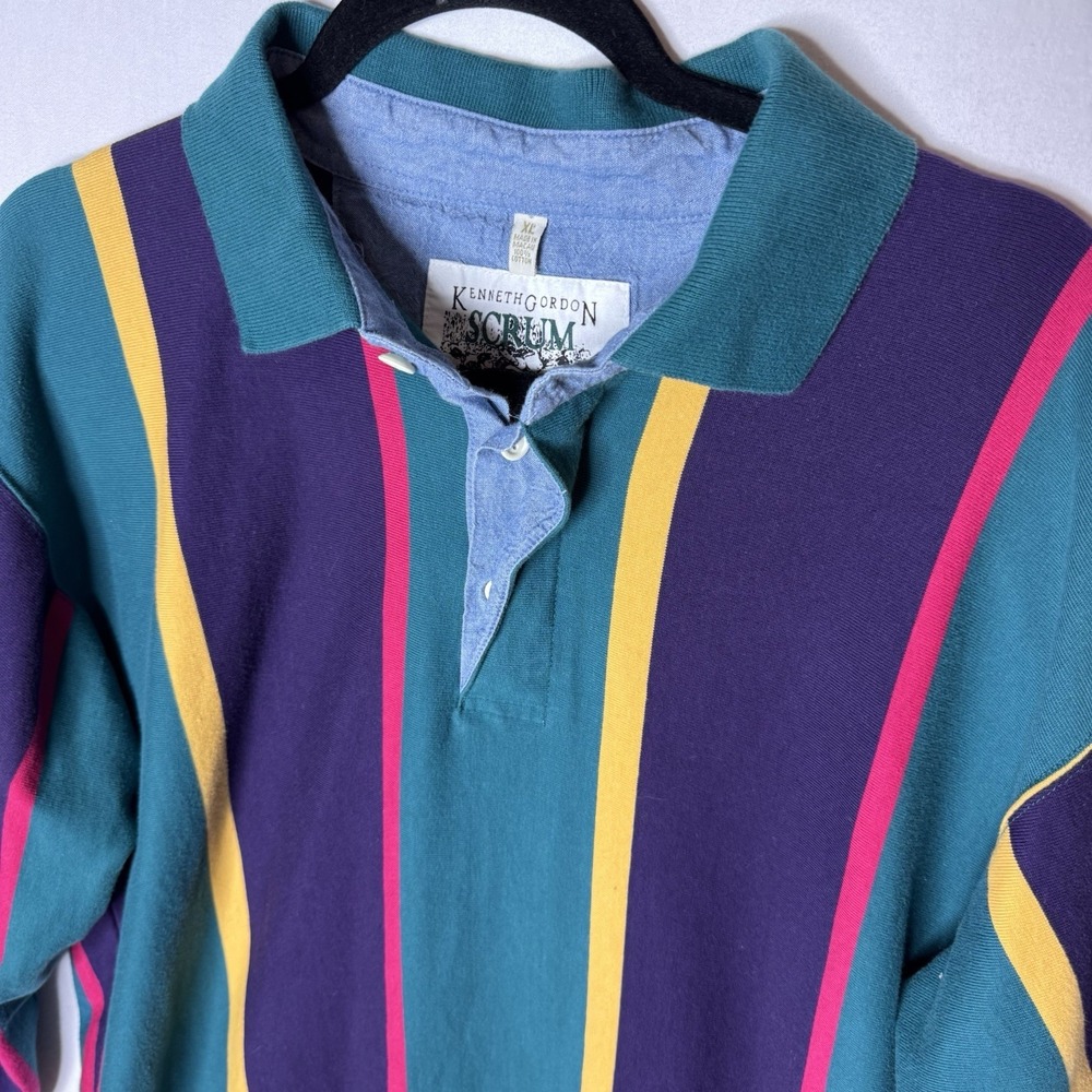 Vintage Twickers Rugby Shirt Sz XL 100% Cotton Long Slv 90s Striped Embroidered - Picture 3 of 11